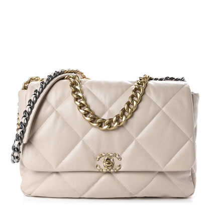 Chanel Goatskin Quilted Maxi Chanel 19 Flap Beige 1 of 12