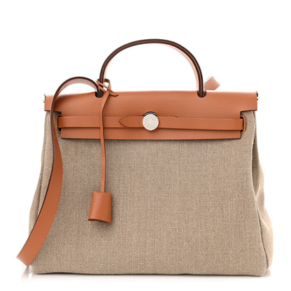 Hermes Toile De Camp Vache Hunter Herbag Zip Retourne 31 PM Ficelle Naturel 1 of 13