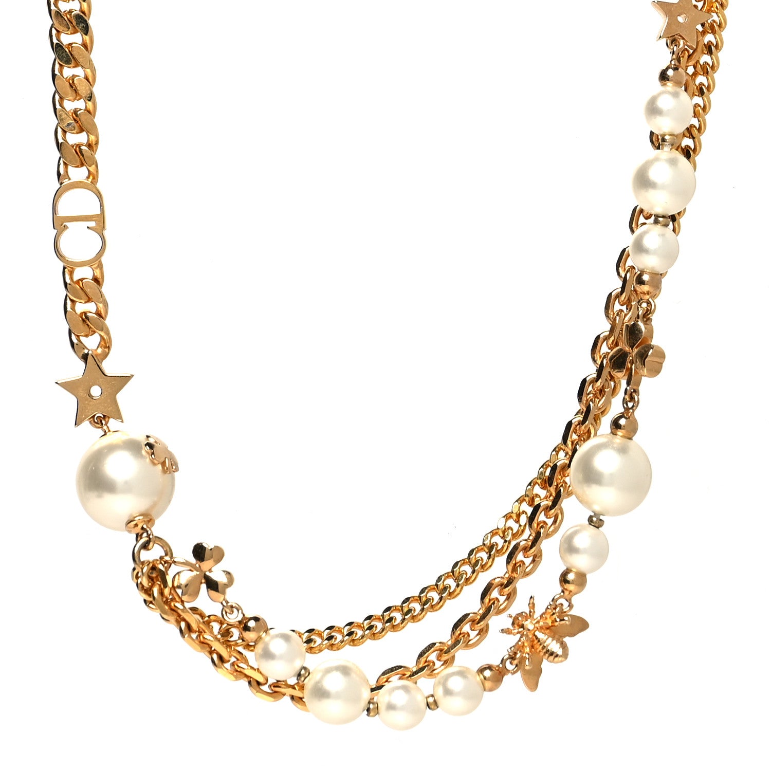 Christian Dior Pearl Charms Necklace Gold 1 of 5