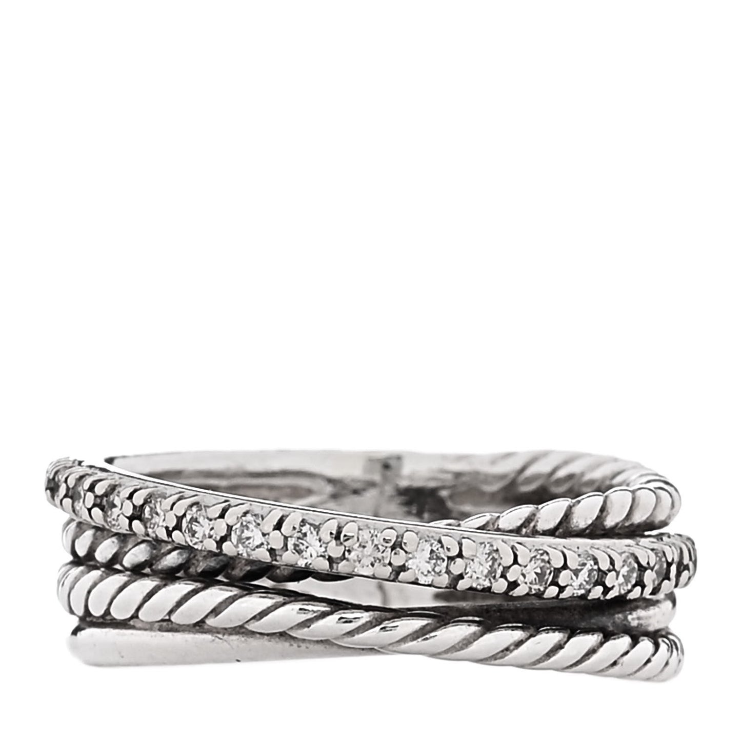 Sterling Silver 14K White Gold Diamond 7mm Crossover Ring 50 5.5