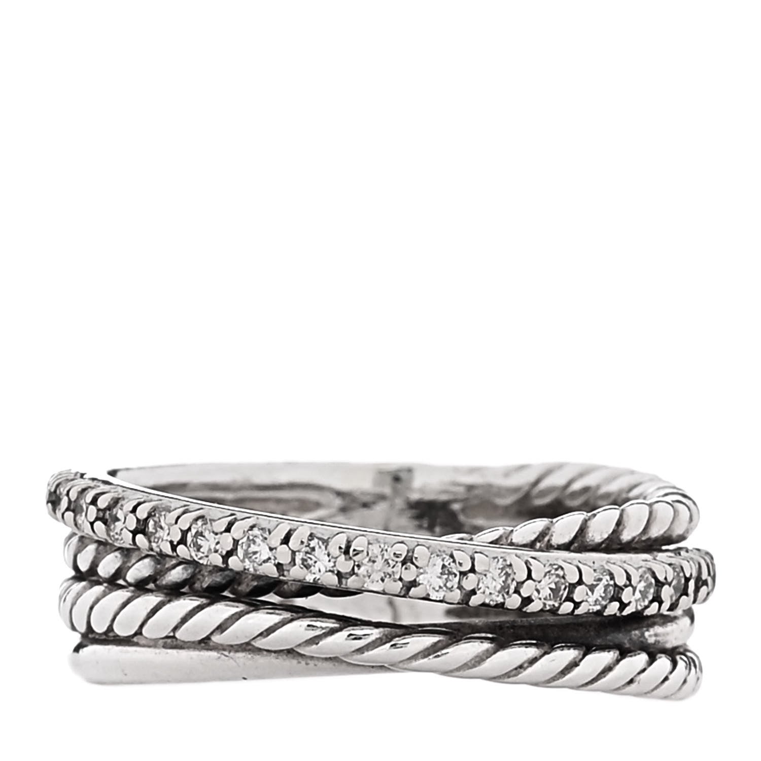 David Yurman Sterling Silver 14K White Gold Diamond 7mm Crossover Ring 50 5.5 1 of 4