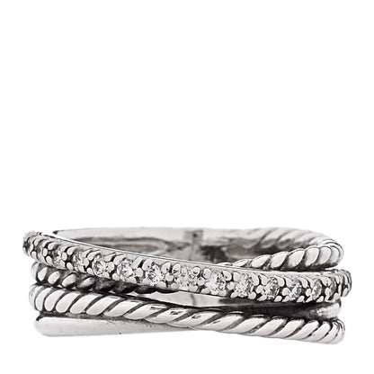 David Yurman Sterling Silver 14K White Gold Diamond 7mm Crossover Ring 50 5.5 1 of 4