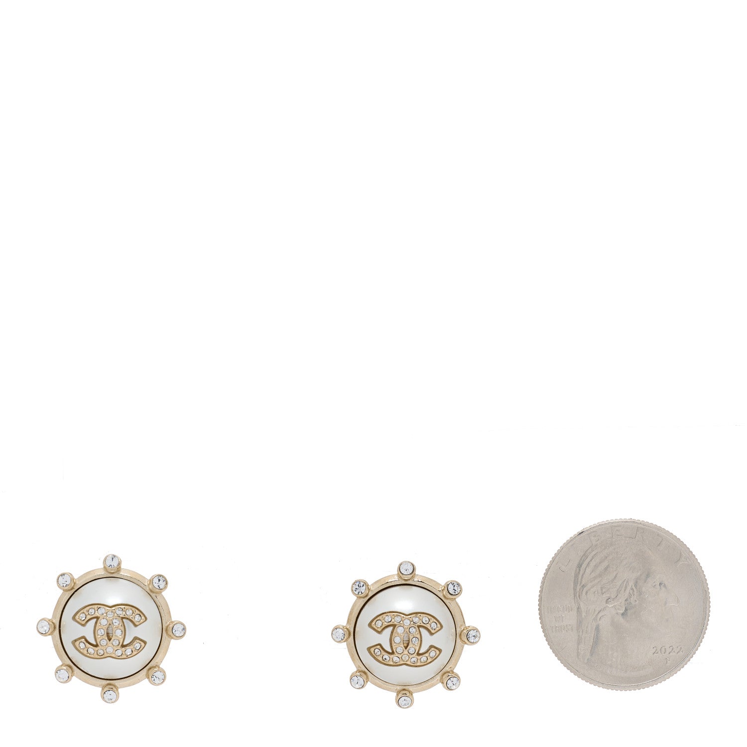 Chanel Pearl Crystal CC Round Earrings Gold 2 of 5