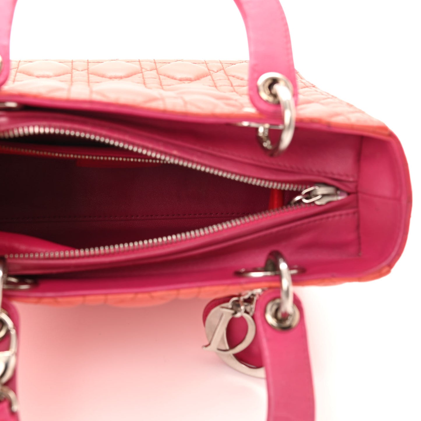Lambskin Cannage Medium Bi-Color Lady Dior Orange Fuchsia
