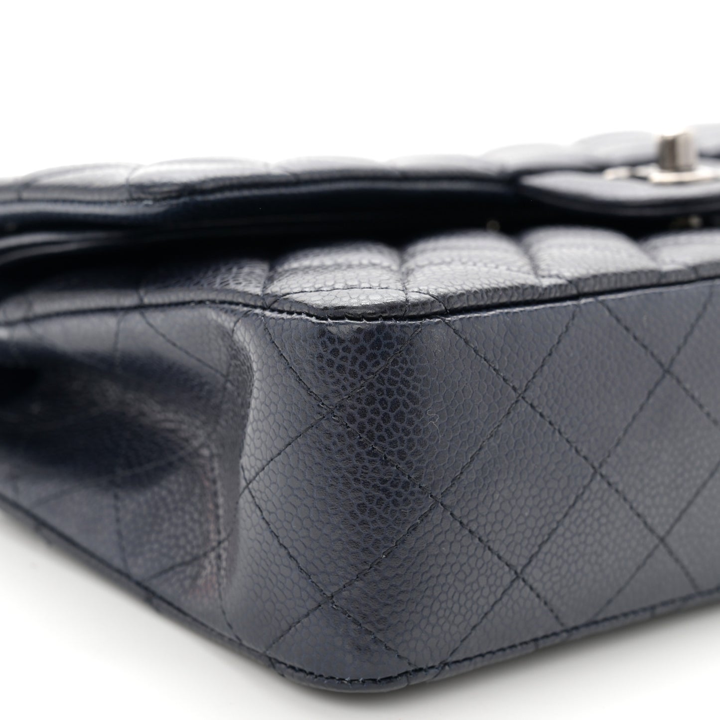 Caviar Quilted Medium Double Flap Navy
