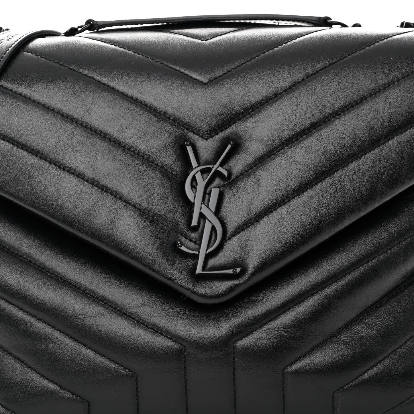 Calfskin Y Quilted Monogram Monochrome Medium Loulou Chain Satchel Black