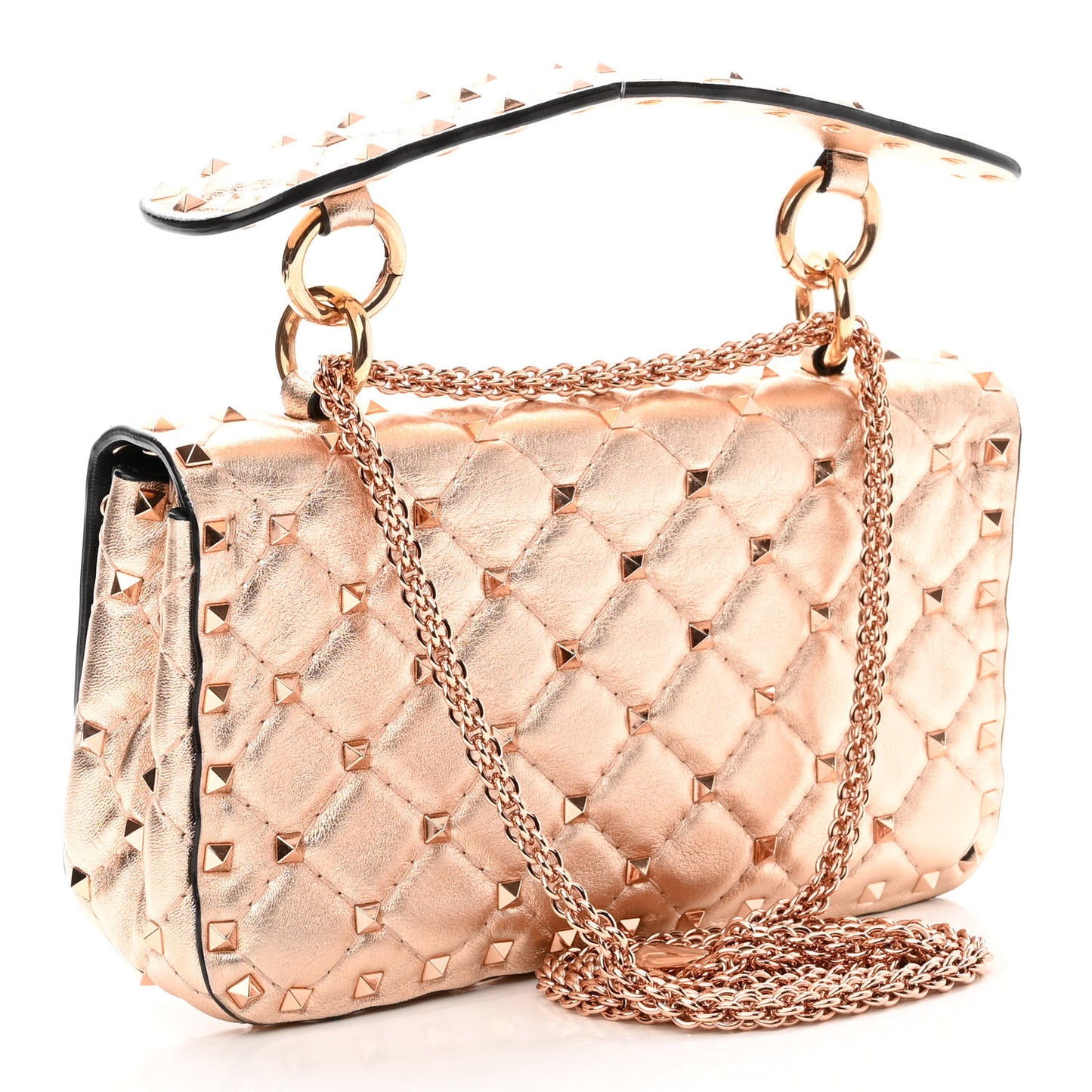 Metallic Nappa Small Rockstud Spike Shoulder Bag Rame