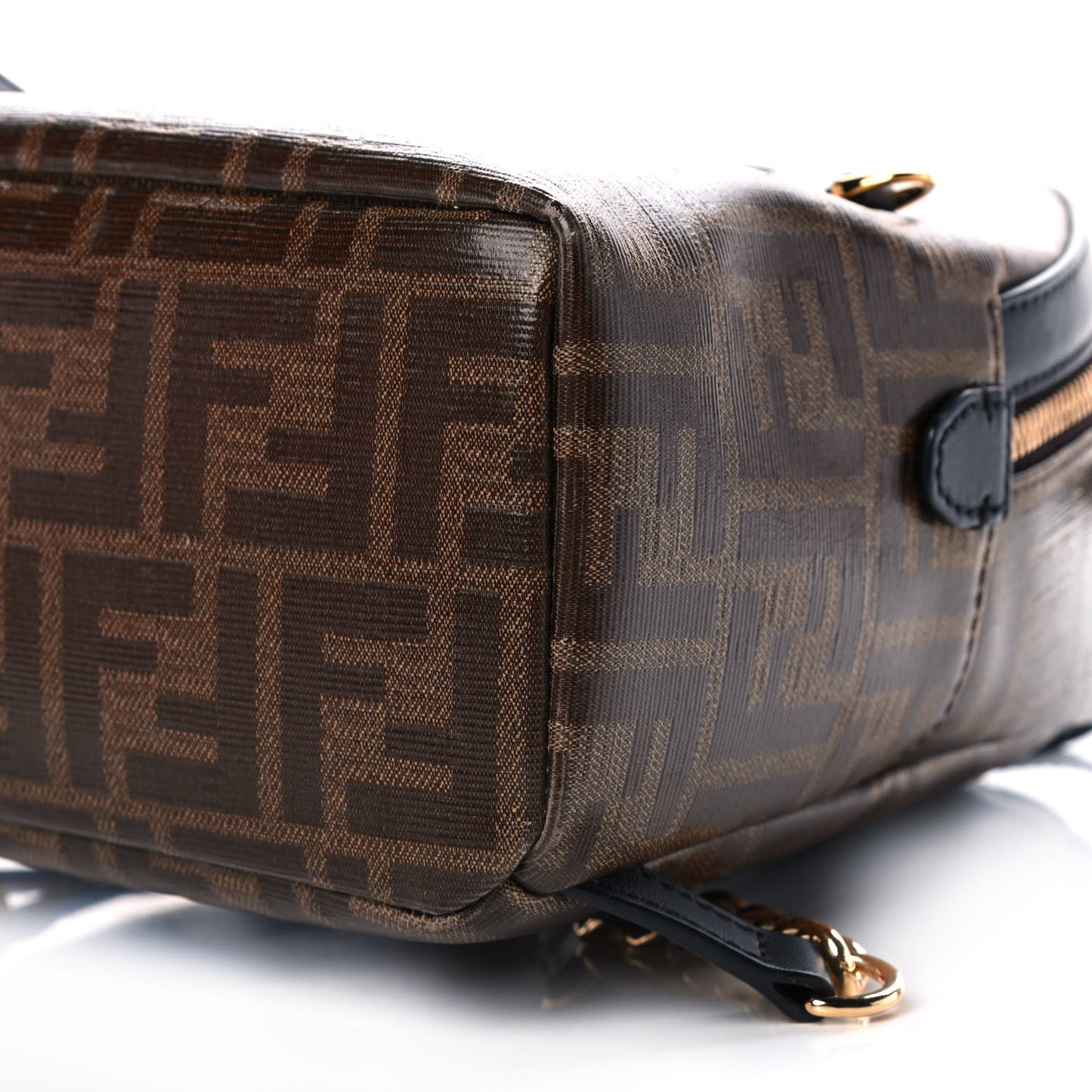 Glazed Fabric Vitello Century FF 1974 Stamp Patch Mini Backpack Mogano Panna Black
