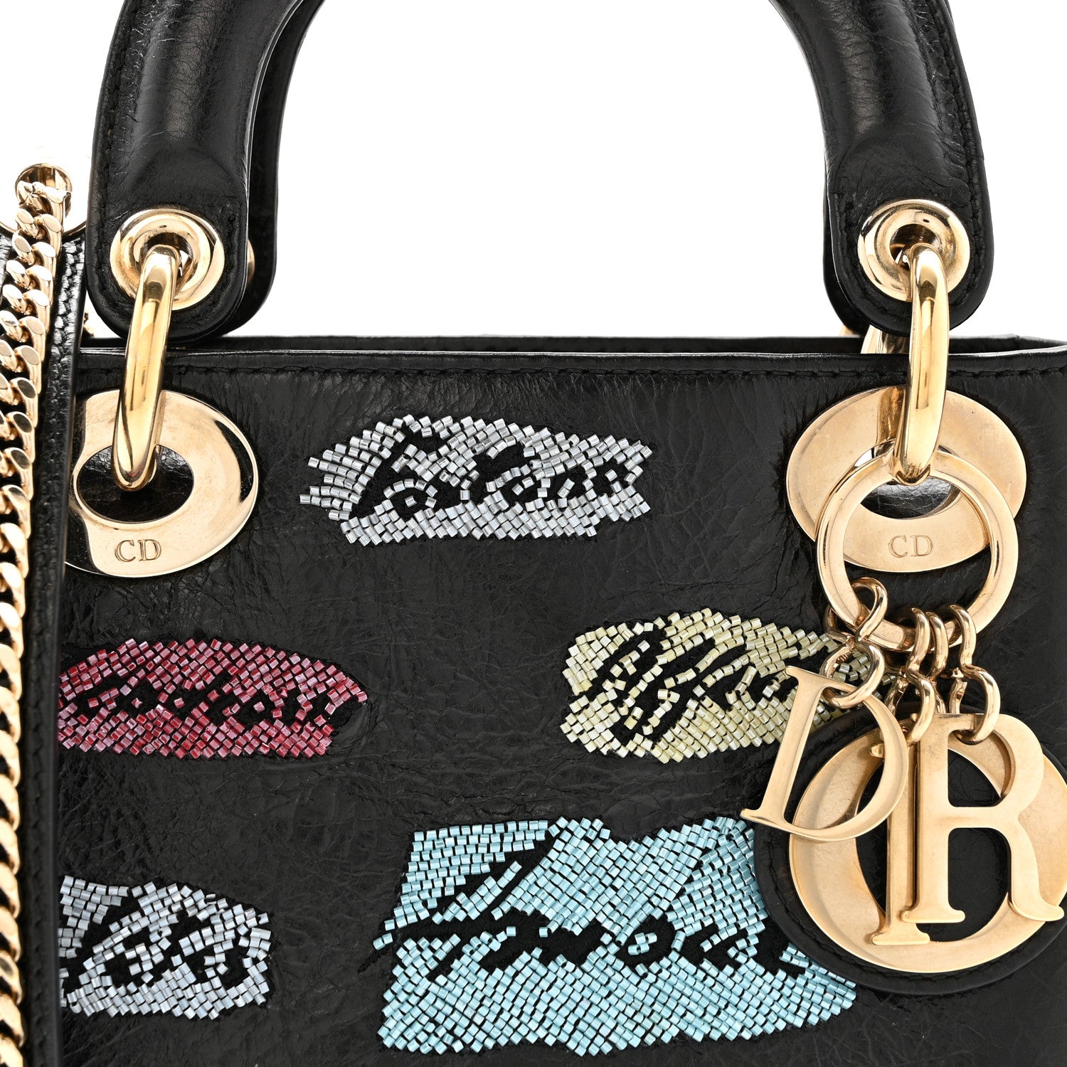 Christian Dior Calfskin Beaded Mini Lady Dior Black 7 of 11