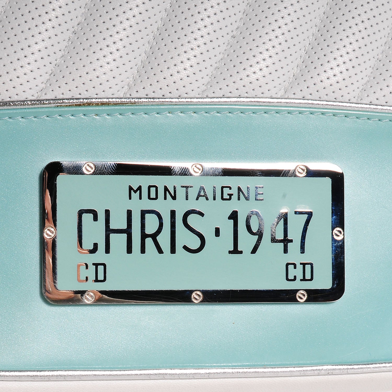 Christian Dior Leather Perforated Trailer Trash Handbag Blue White 4 of 9