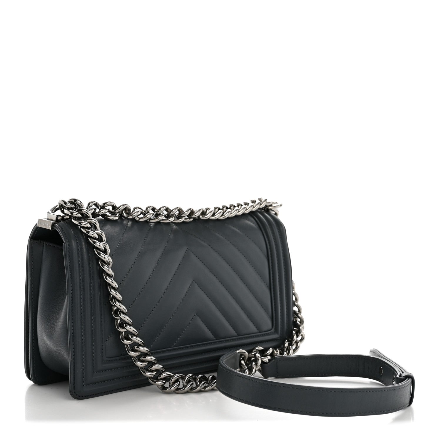 Chanel Calfskin Chevron Quilted New Medium Boy Flap Dark Navy Blue 3 of 12