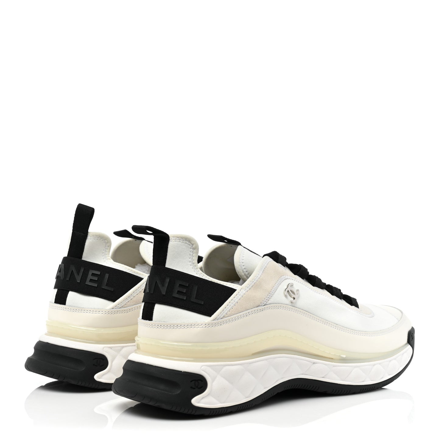 Velvet Calfskin Mixed Fibers Mens CC Sneakers 46 Ivory Black