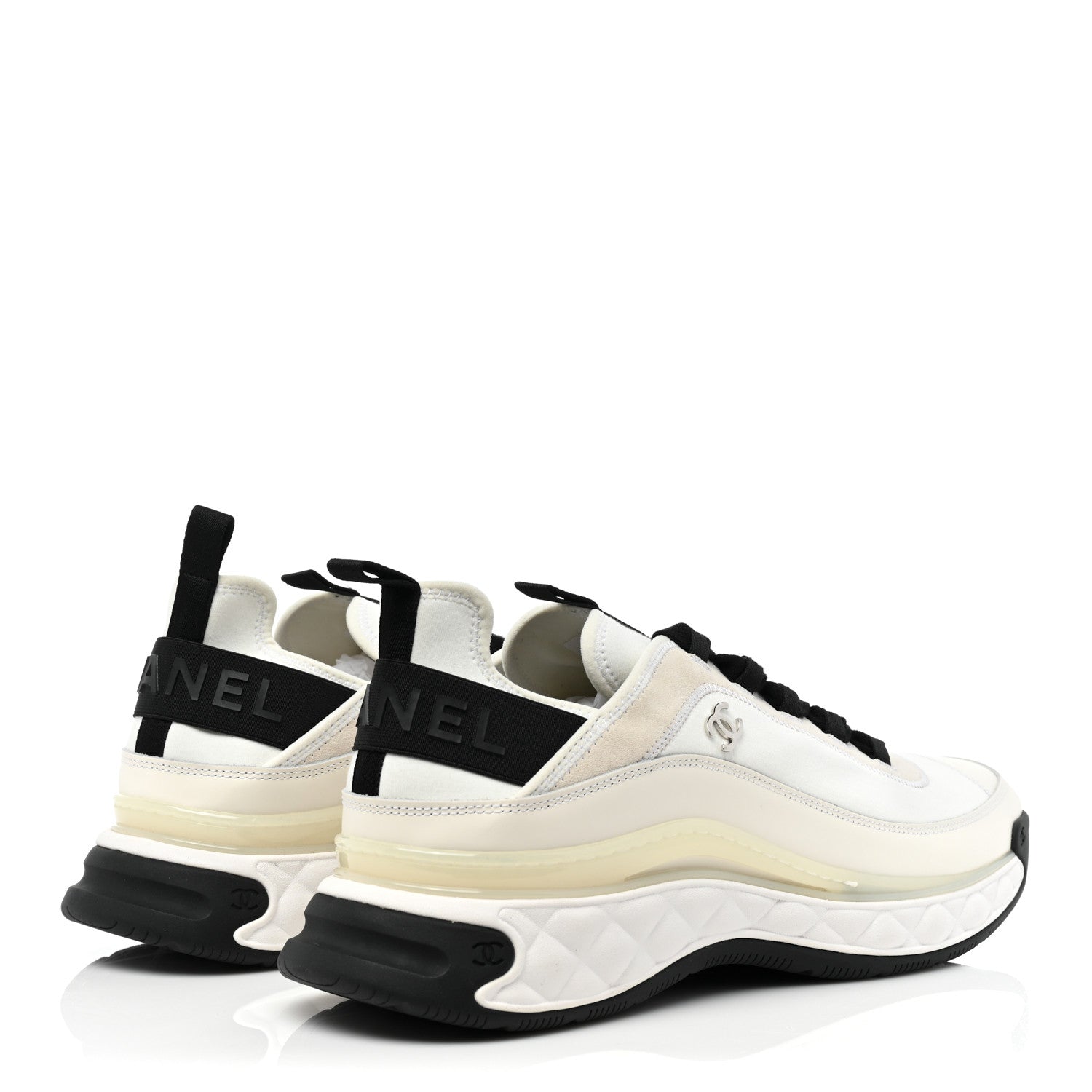 Chanel Velvet Calfskin Mixed Fibers Mens CC Sneakers 46 Ivory Black 5 of 12
