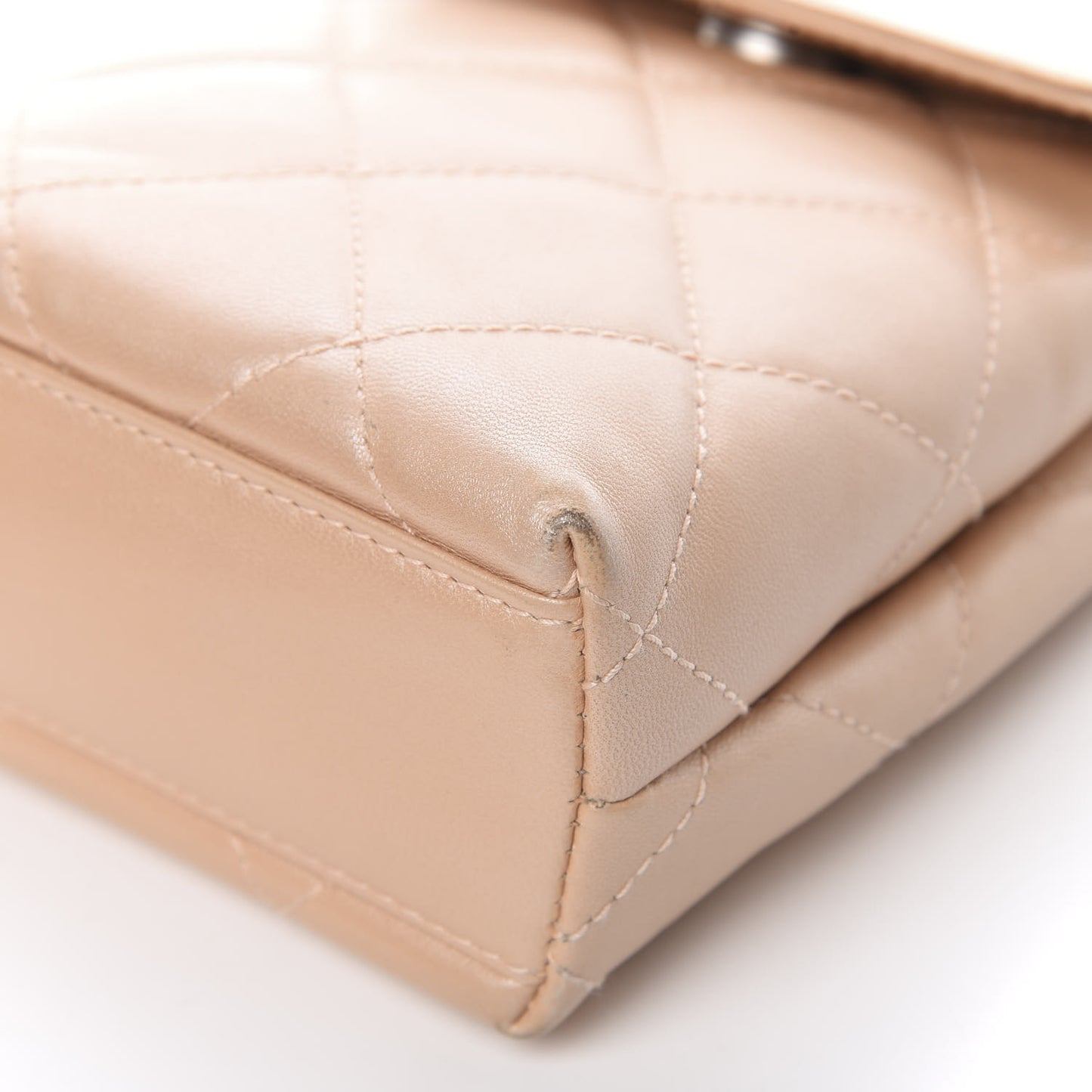 Iridescent Lambskin Quilted Round Handle Mini Flap Beige