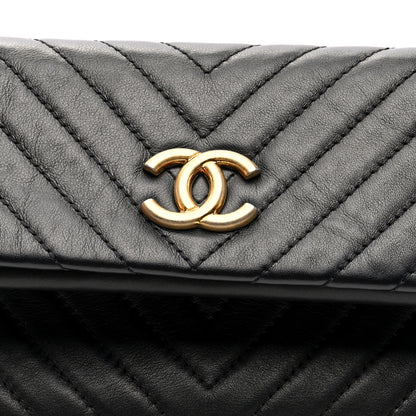 Chanel Lambskin Chevron Quilted Fold Over Clutch Black 9 of 11