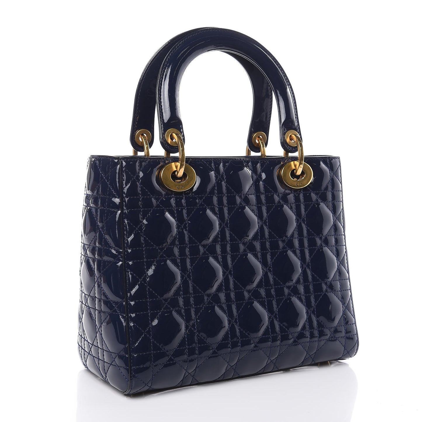 Patent Cannage Medium Lady Dior Navy Blue