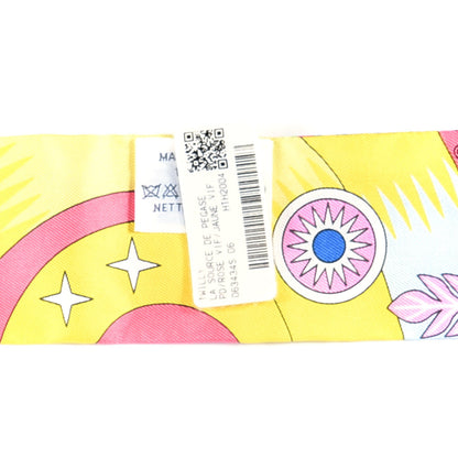 Hermes Silk La Source de Pegase Twilly Rose Vif Jaune Vif 4 of 4