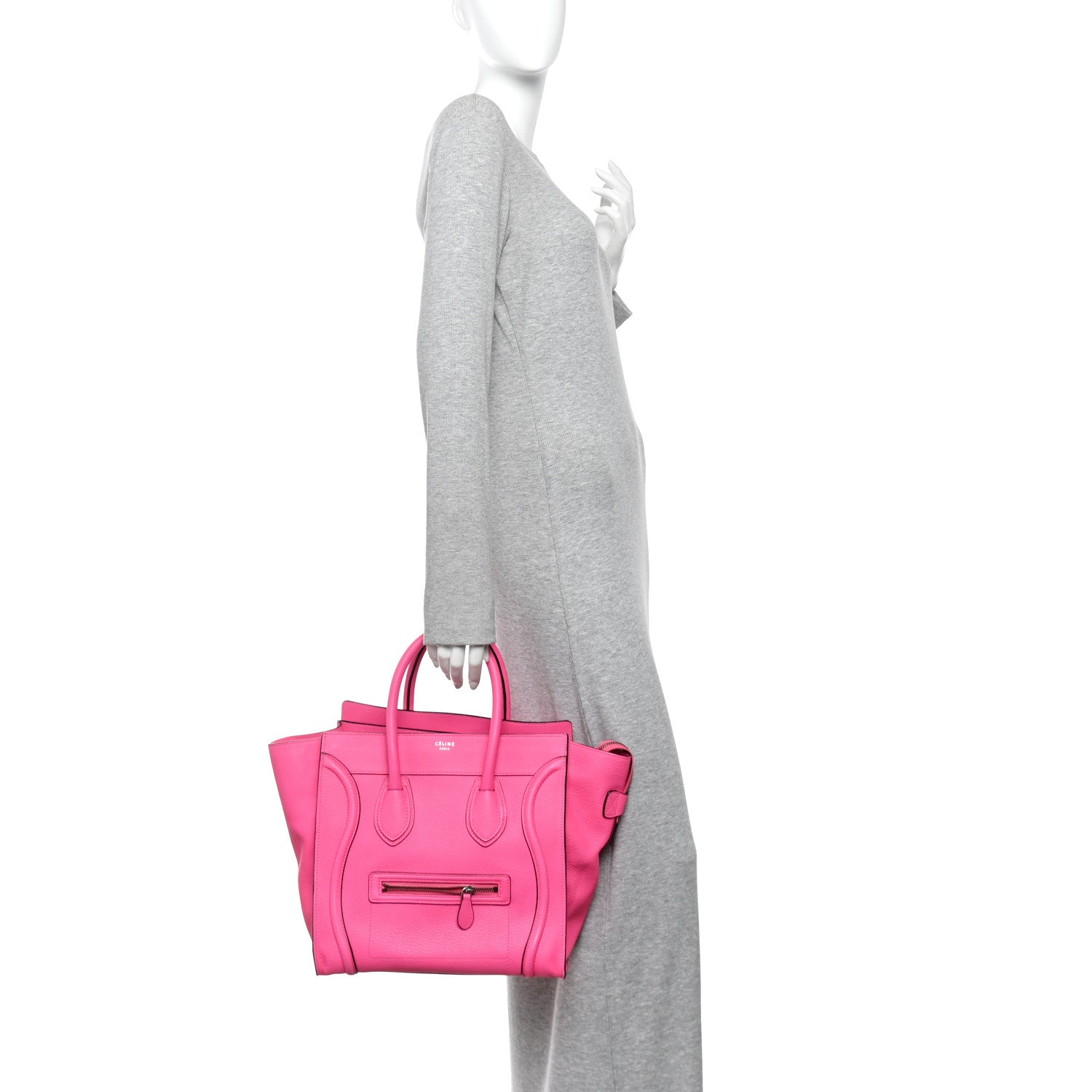 Celine Drummed Calfskin Mini Luggage Fluo Pink 2 of 12