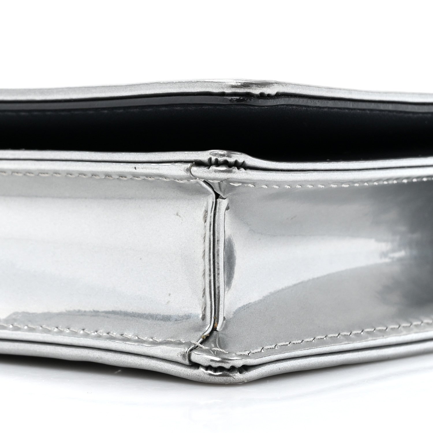 Christian Dior Metallic Patent Micro-Cannage Diorama Wallet on Chain Pouch Silver 8 of 9