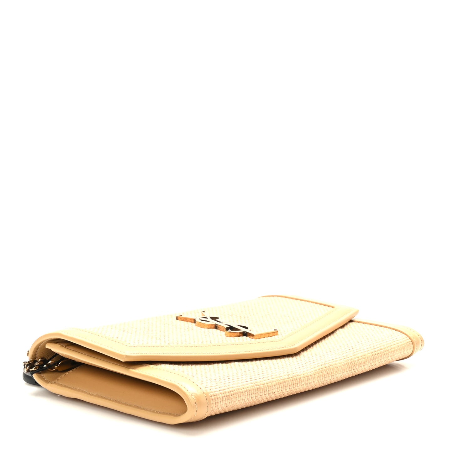 Micro Raffia Monogram Uptown Chain Wallet Natural Hay Blush