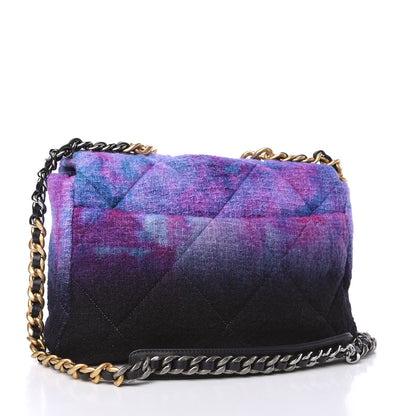 Chanel Wool Tweed Quilted Large Chanel 19 Flap Purple Black Blue 3 of 11