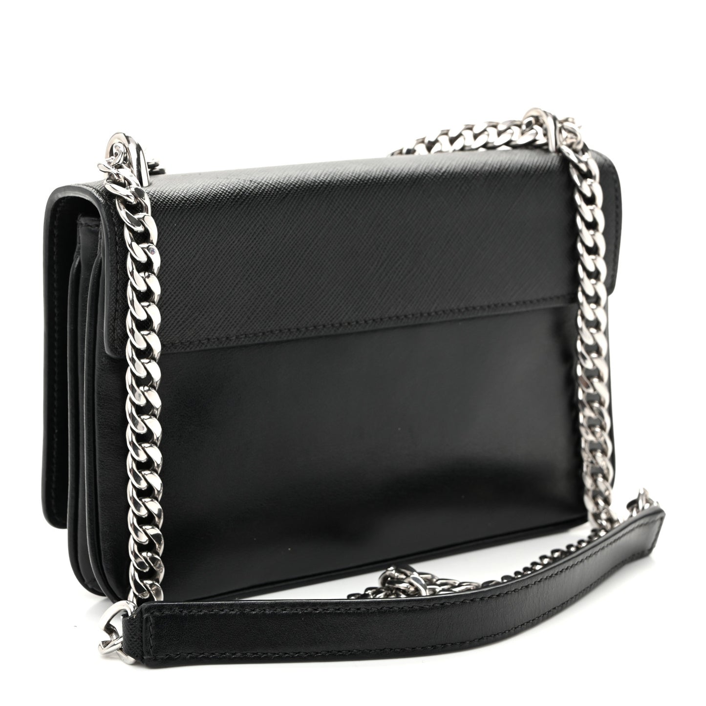 Saffiano Soft Calf Chain Crossbody Bag Black