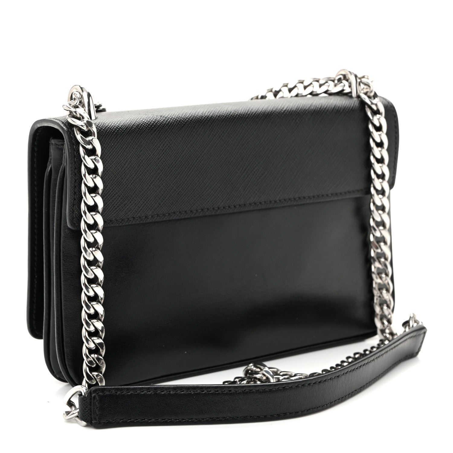 Prada Saffiano Soft Calf Chain Crossbody Bag Black 3 of 10