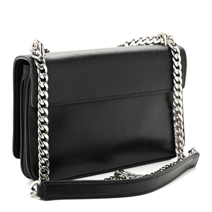 Prada Saffiano Soft Calf Chain Crossbody Bag Black 3 of 10