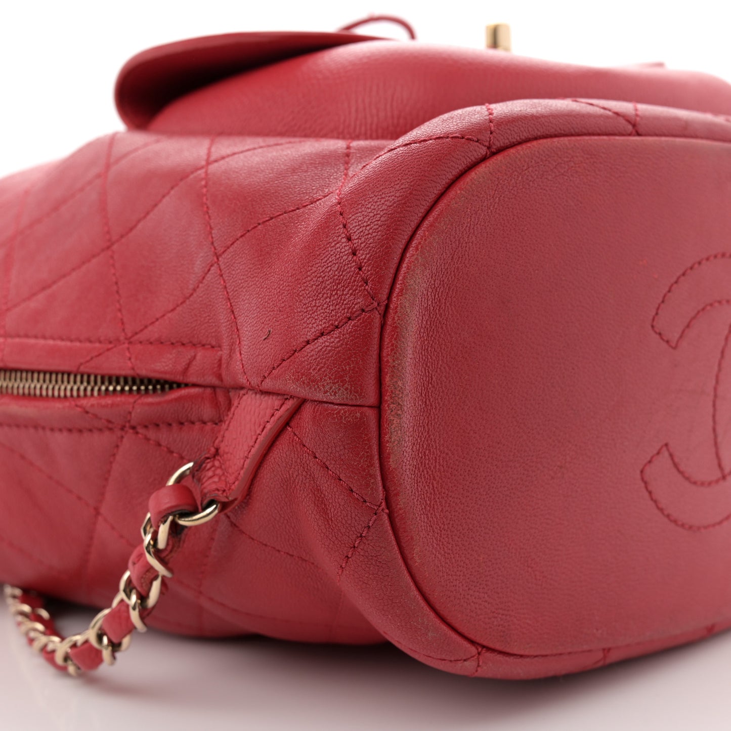 Sheepskin Caviar Quilted Daily Round Backpack Red