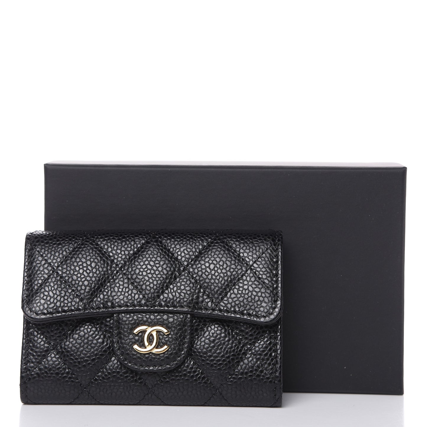 Caviar Quilted Flap Card Holder Wallet Black