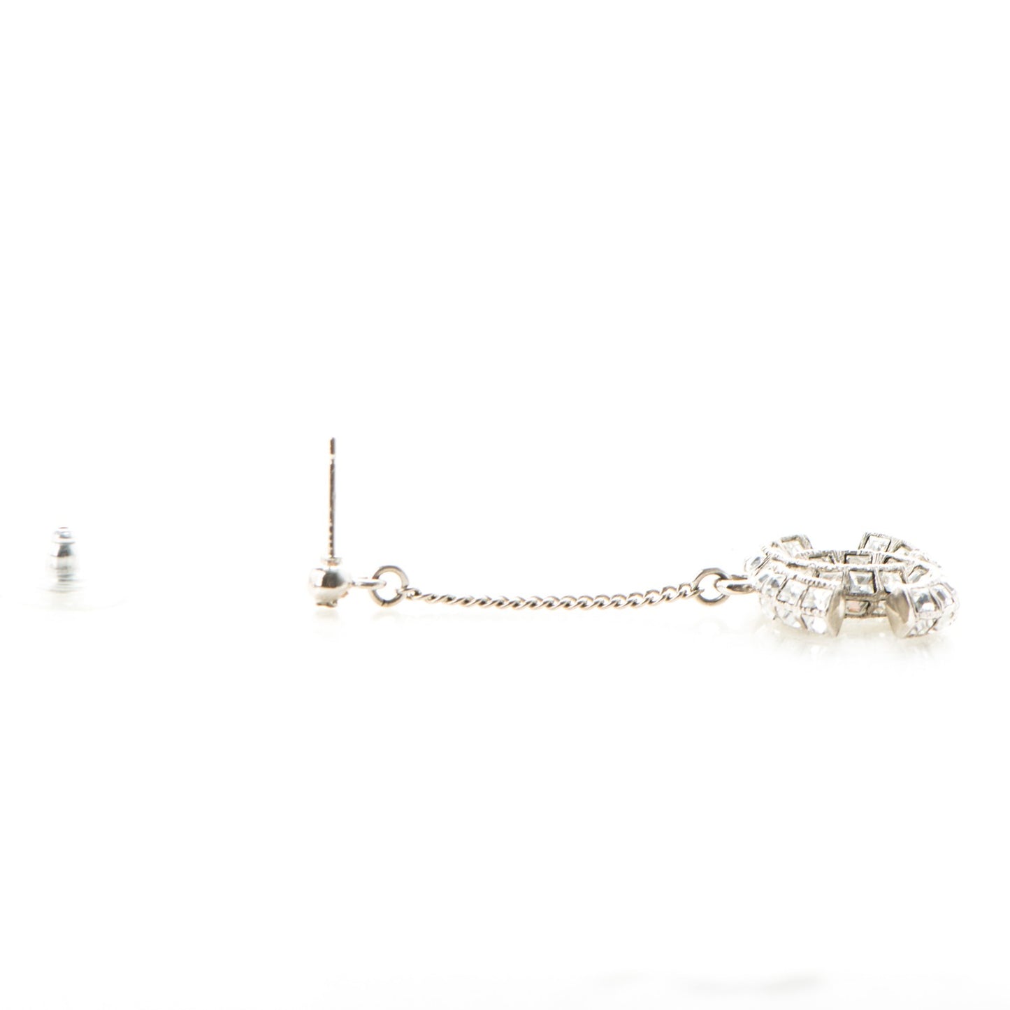 Baguette Crystal CC Dangle Earrings Silver