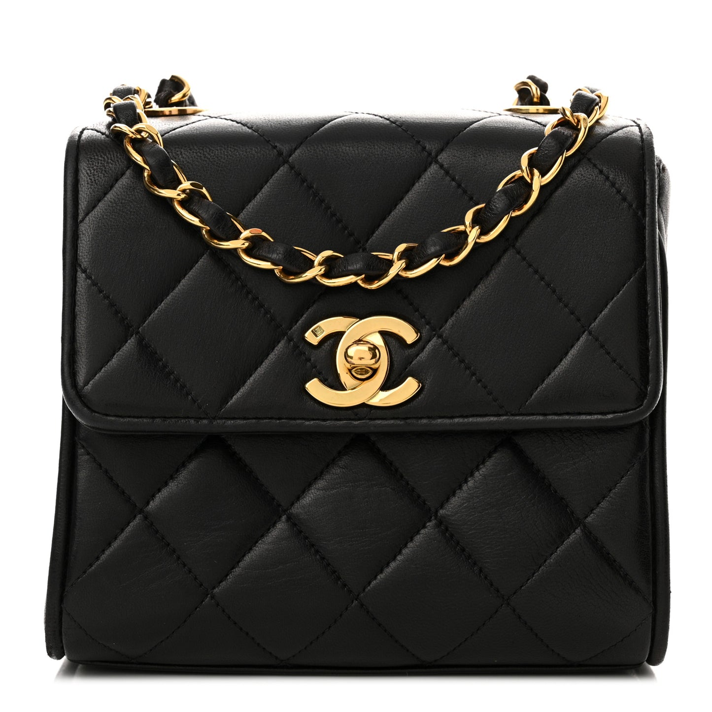 Lambskin Quilted Mini Square Flap Black