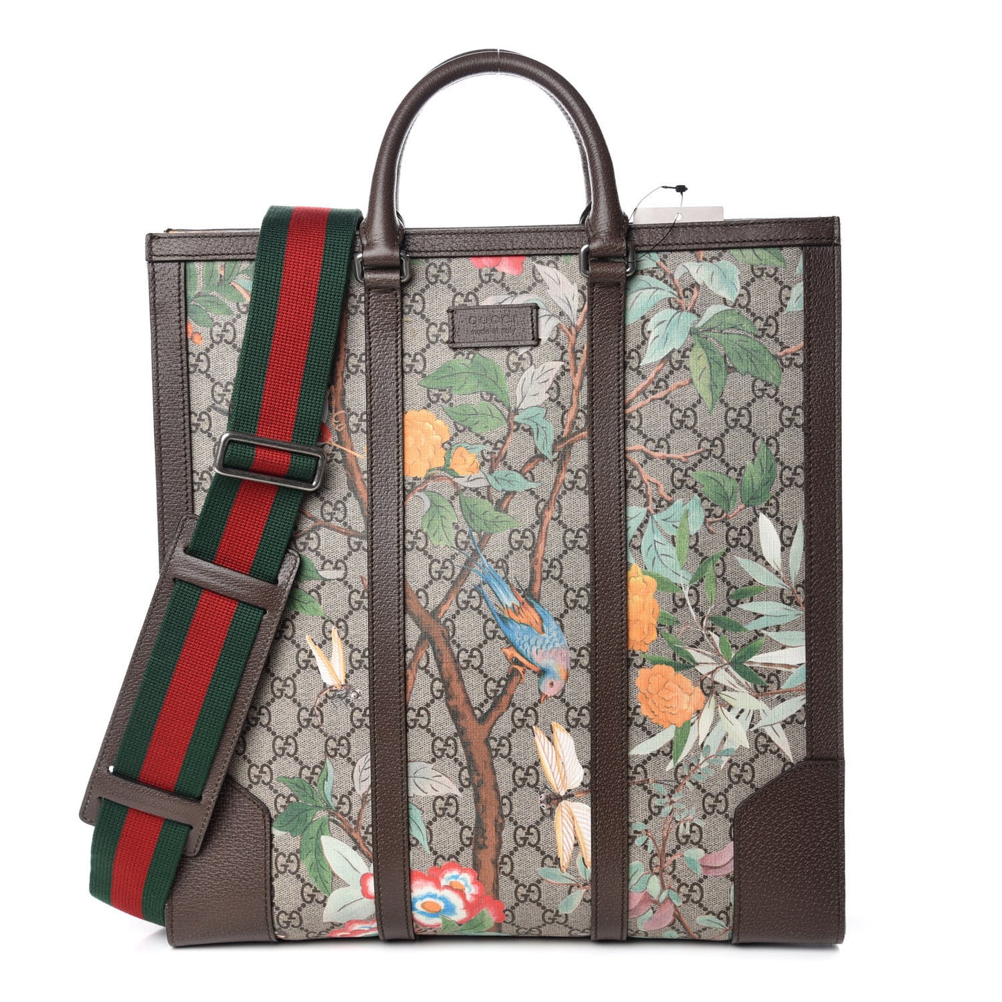 GG Supreme Monogram Tian Web Vertical Tote Beige Multicolor New Acero