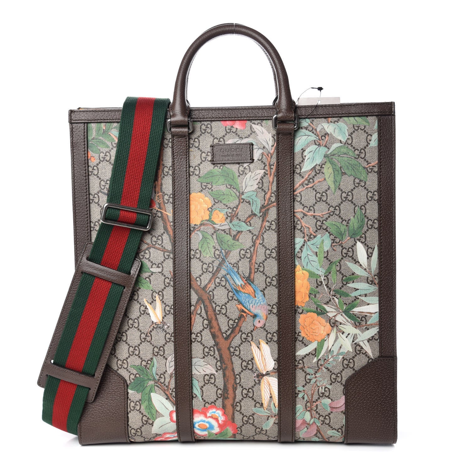 Gucci GG Supreme Monogram Tian Web Vertical Tote Beige Multicolor New Acero 1 of 11