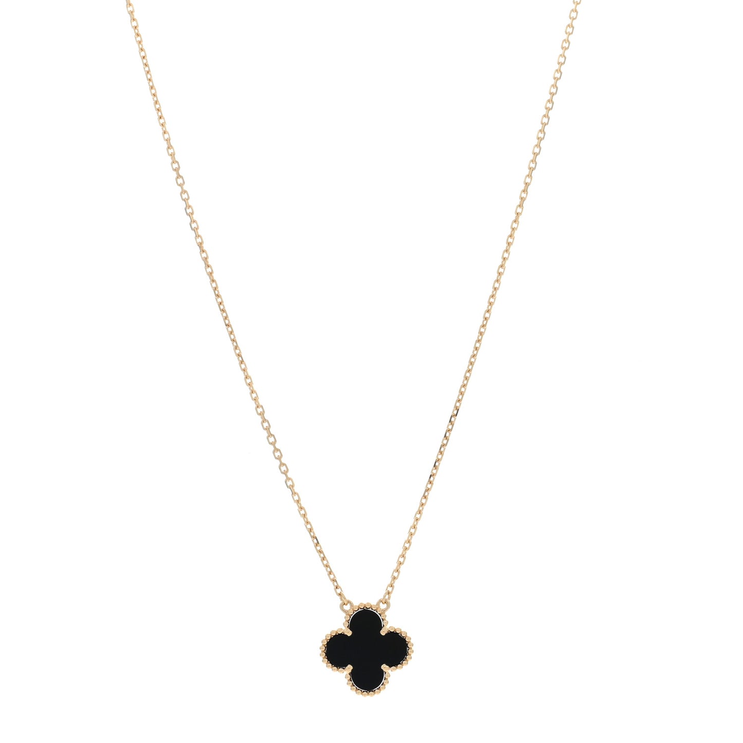 18K Yellow Gold Black Onyx Vintage Alhambra Pendant Necklace