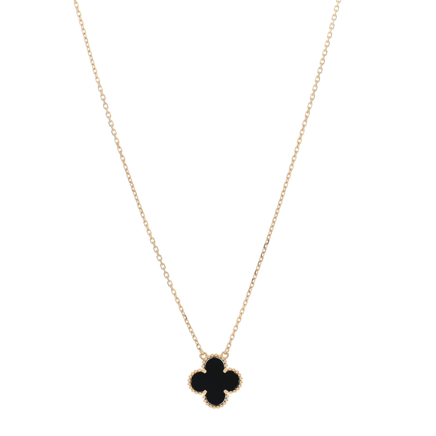 Van Cleef & Arpels 18K Yellow Gold Black Onyx Vintage Alhambra Pendant Necklace 1 of 5