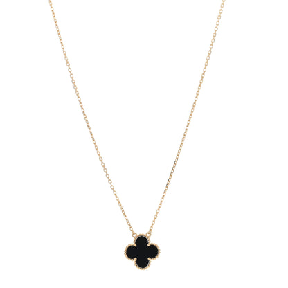 Van Cleef & Arpels 18K Yellow Gold Black Onyx Vintage Alhambra Pendant Necklace 1 of 5