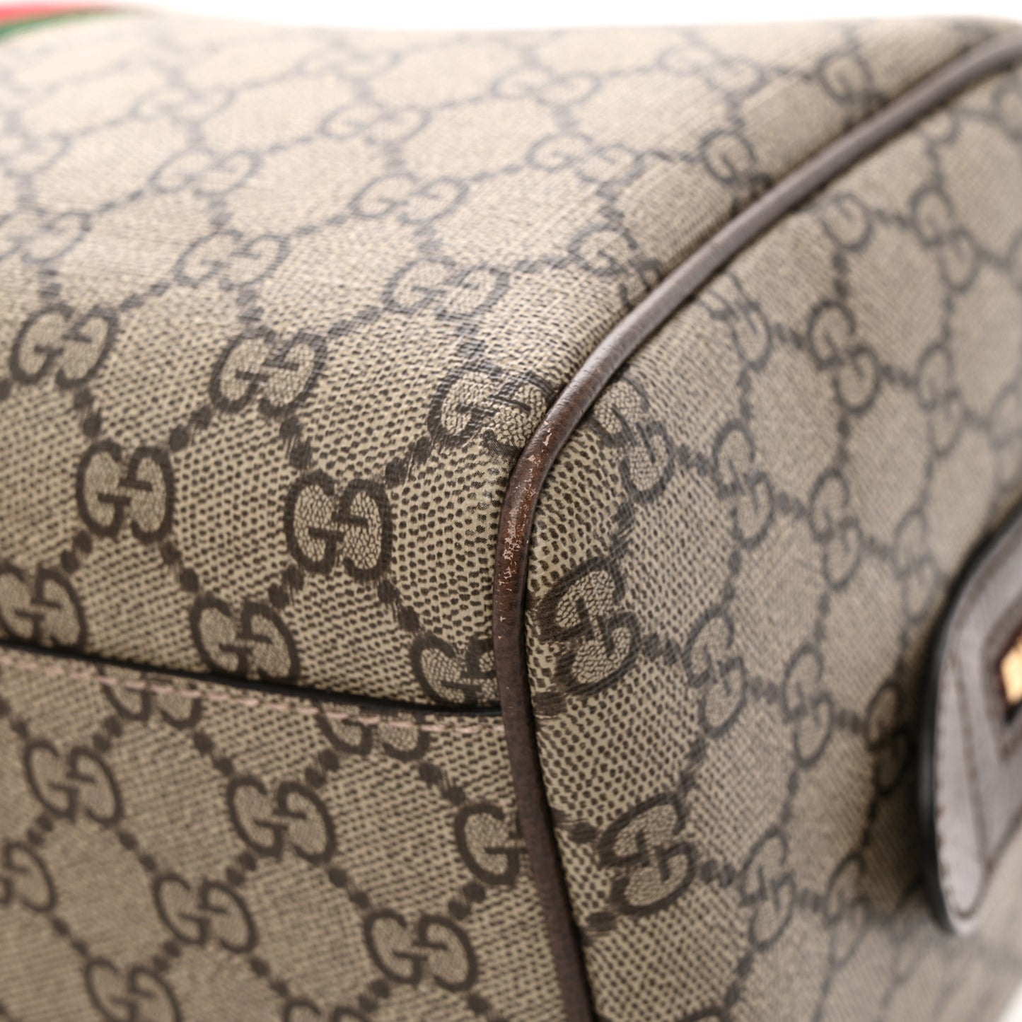 GG Supreme Monogram Web Medium Ophidia Top Handle Bag Beige Ebony