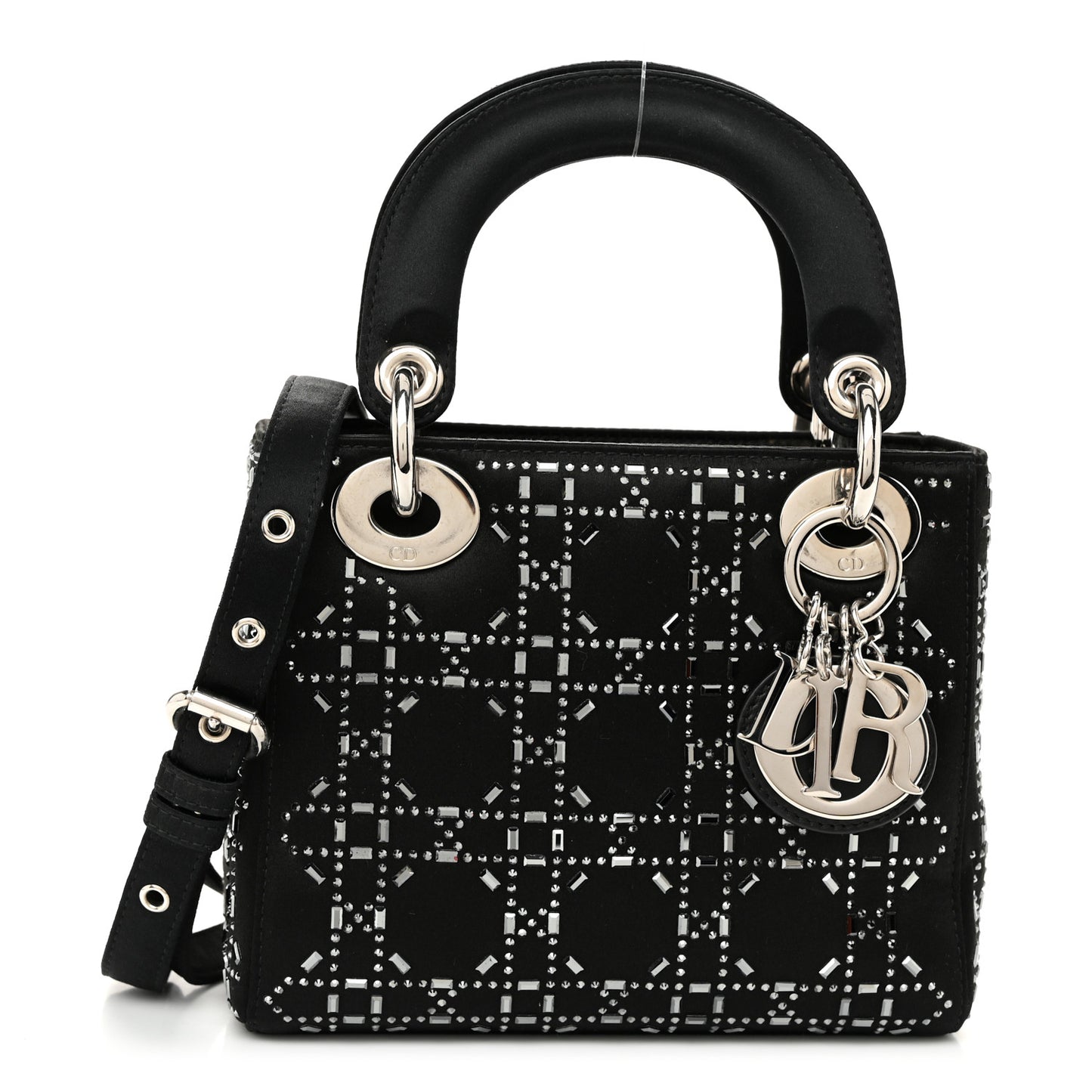 Satin Crystal Cannage Mini Lady Dior Black