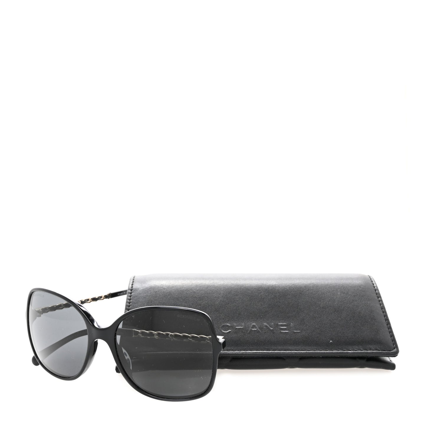 Acetate Metal Lambskin Square Chain Sunglasses 5210-Q-A Black Gray