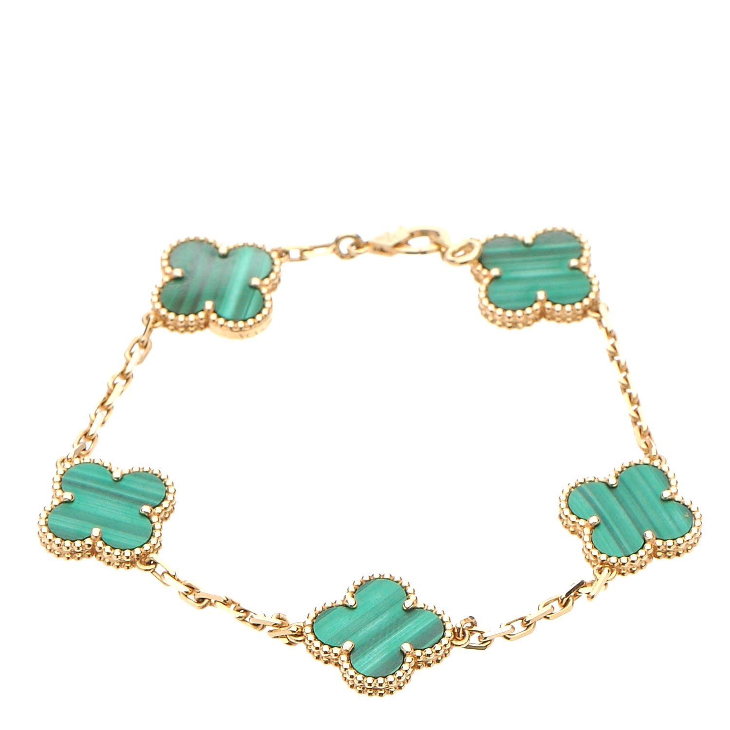 Van Cleef & Arpels 18K Yellow Gold Malachite 5 Motifs Vintage Alhambra Bracelet 1 of 5