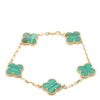 Van Cleef & Arpels 18K Yellow Gold Malachite 5 Motifs Vintage Alhambra Bracelet 1 of 5