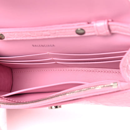 Balenciaga Shiny Calfskin Crocodile Embossed Hourglass Chain Bag Candy Pink 4 of 11