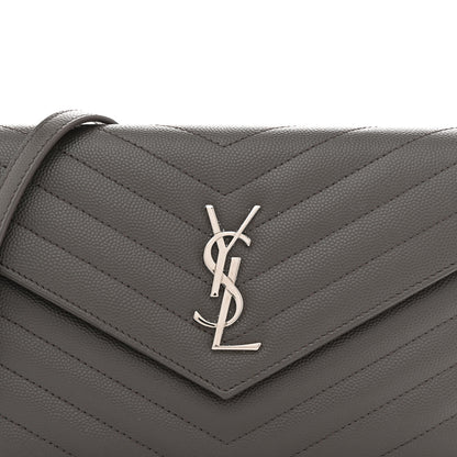 Saint Laurent Grain De Poudre Matelasse Chevron Monogram Envelope Chain Wallet Earth 8 of 10