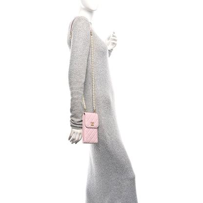 Chanel Lambskin Quilted Pearl Phone Holder With Chain Pink 2 of 11