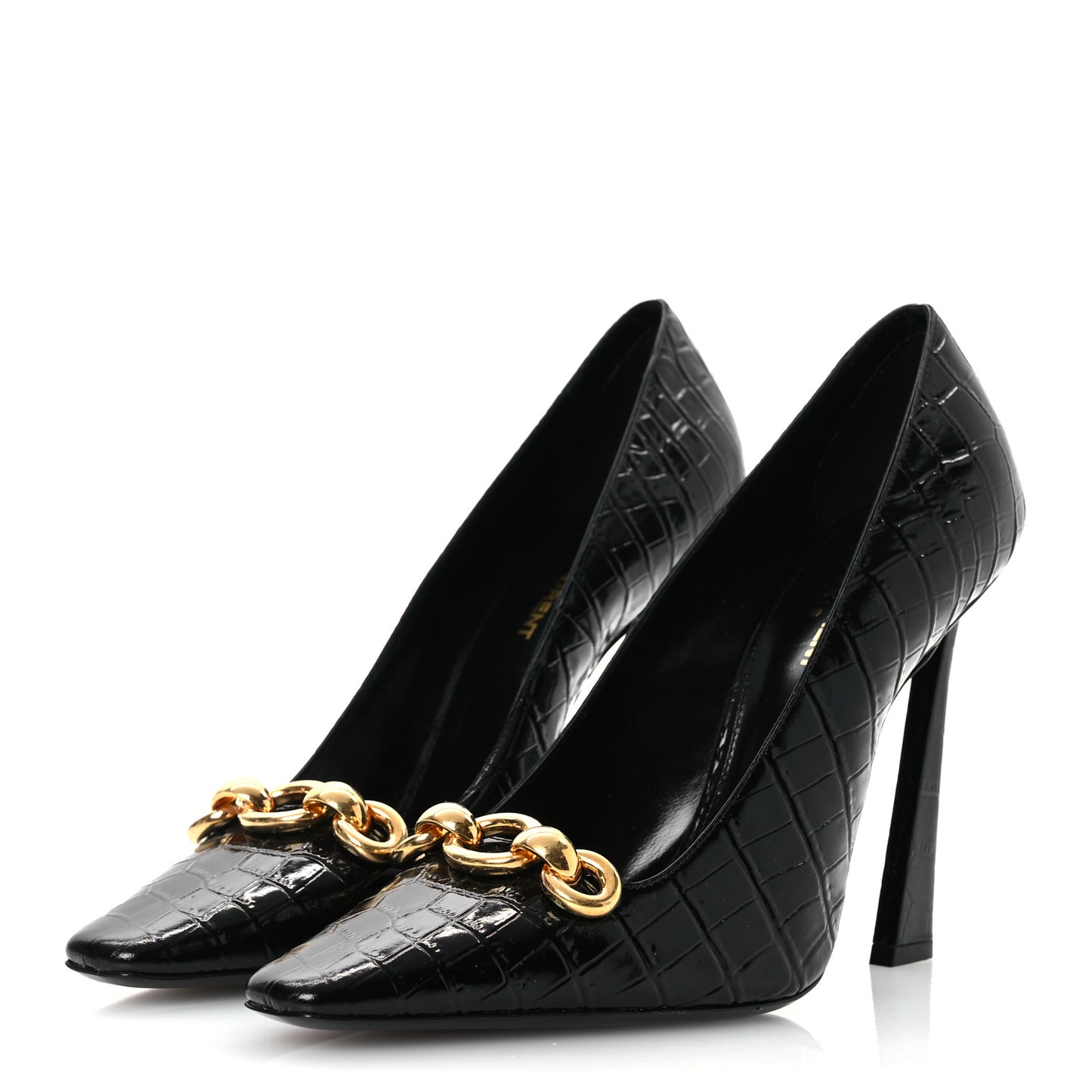 Calfskin Crocodile Embossed Silvana 110mm Pumps 39.5 Black