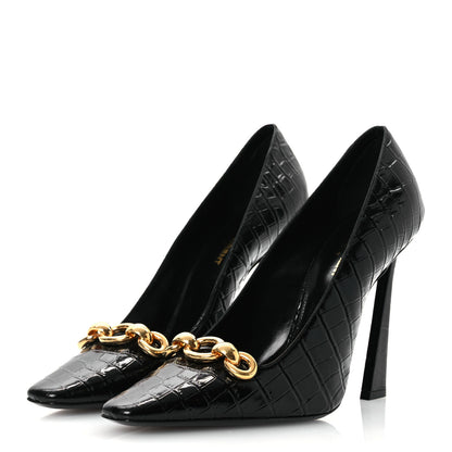 Saint Laurent Calfskin Crocodile Embossed Silvana 110mm Pumps 39.5 Black 4 of 11