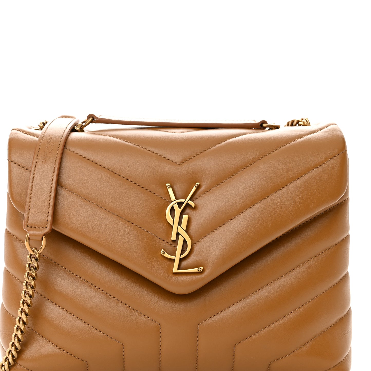Calfskin Y Quilted Monogram Small Loulou Chain Satchel Dark Natural