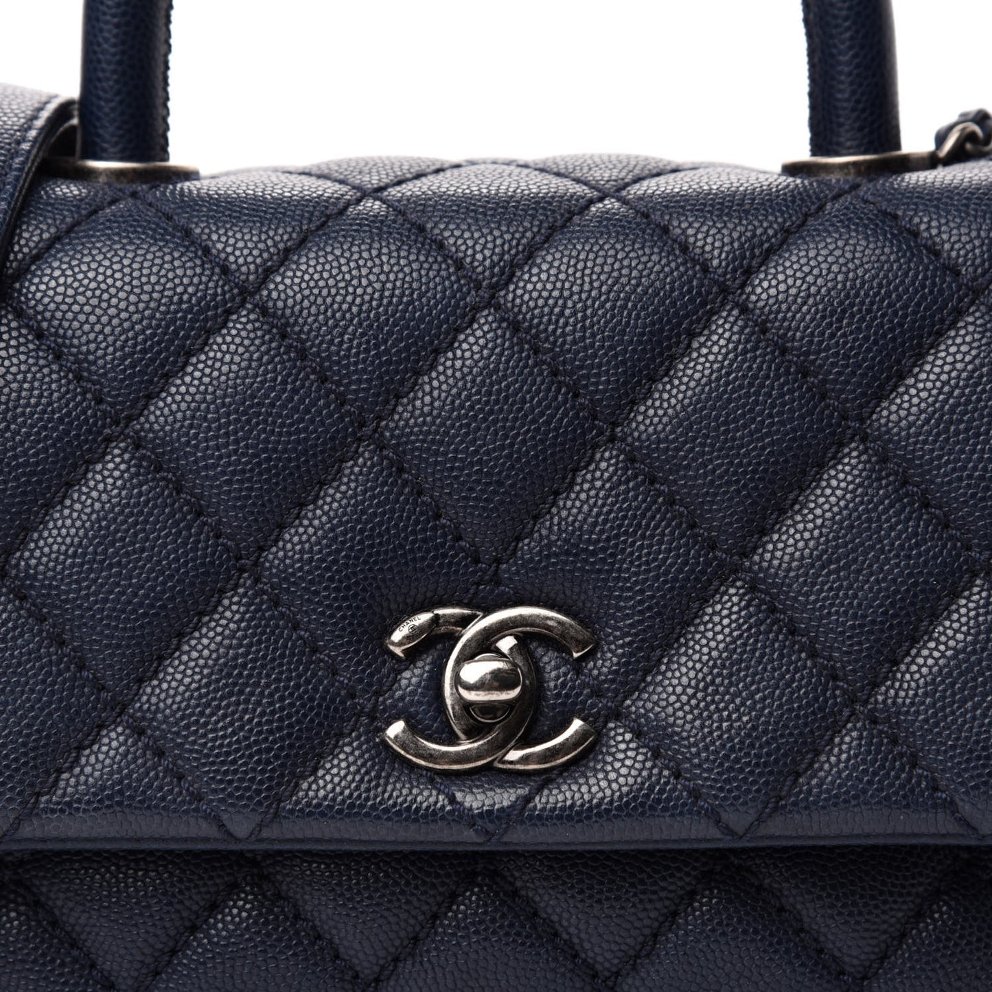 Caviar Quilted Mini Coco Handle Flap Navy Blue