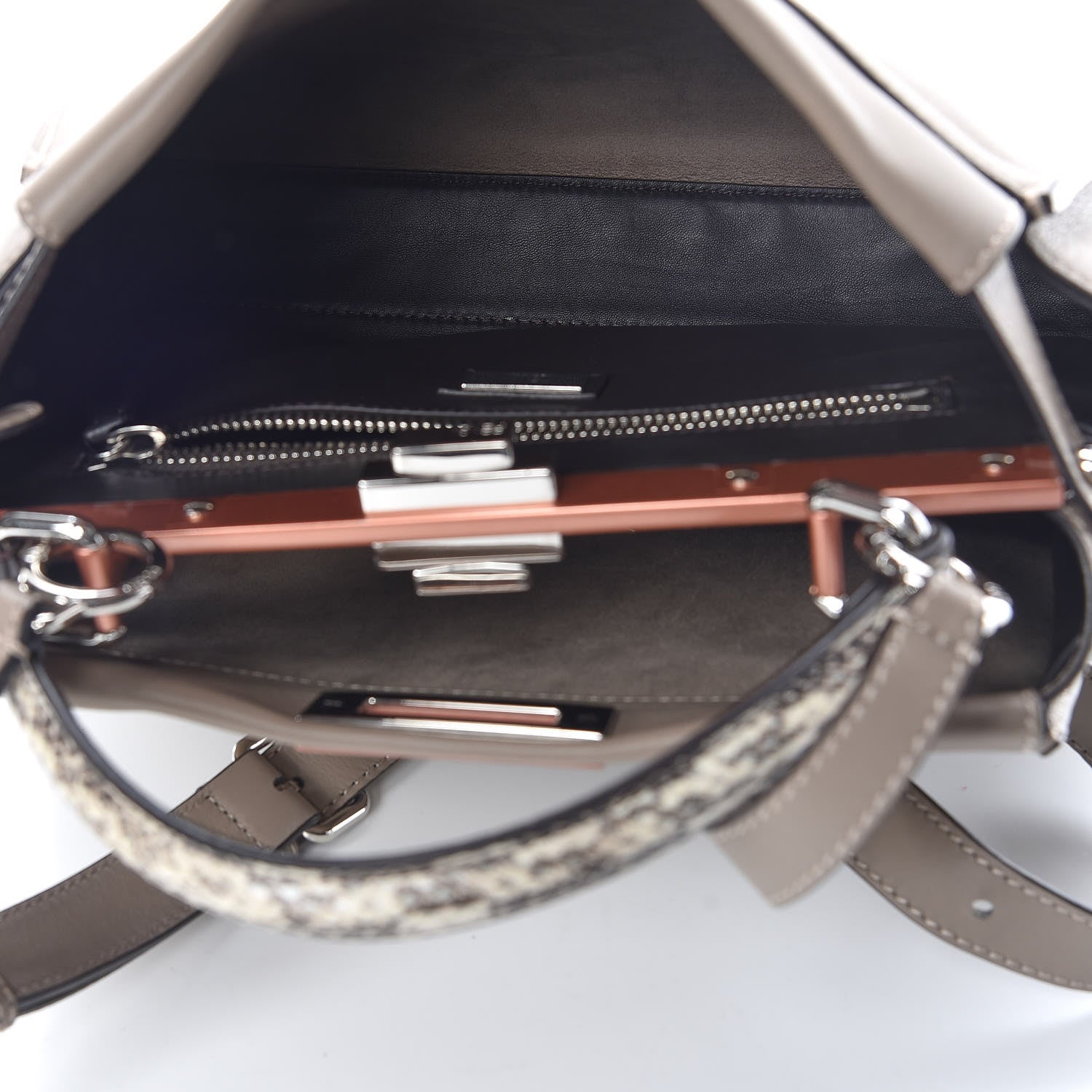 Fendi Vitello Seta Shiny Nappa Elaphe Medium Peekaboo Iconic Satchel Tortora Natural Ebano 5 of 10